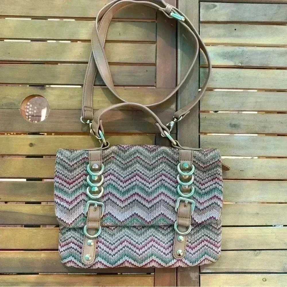 Olivia + Joy New York multicolored cross body bag with gold hardware